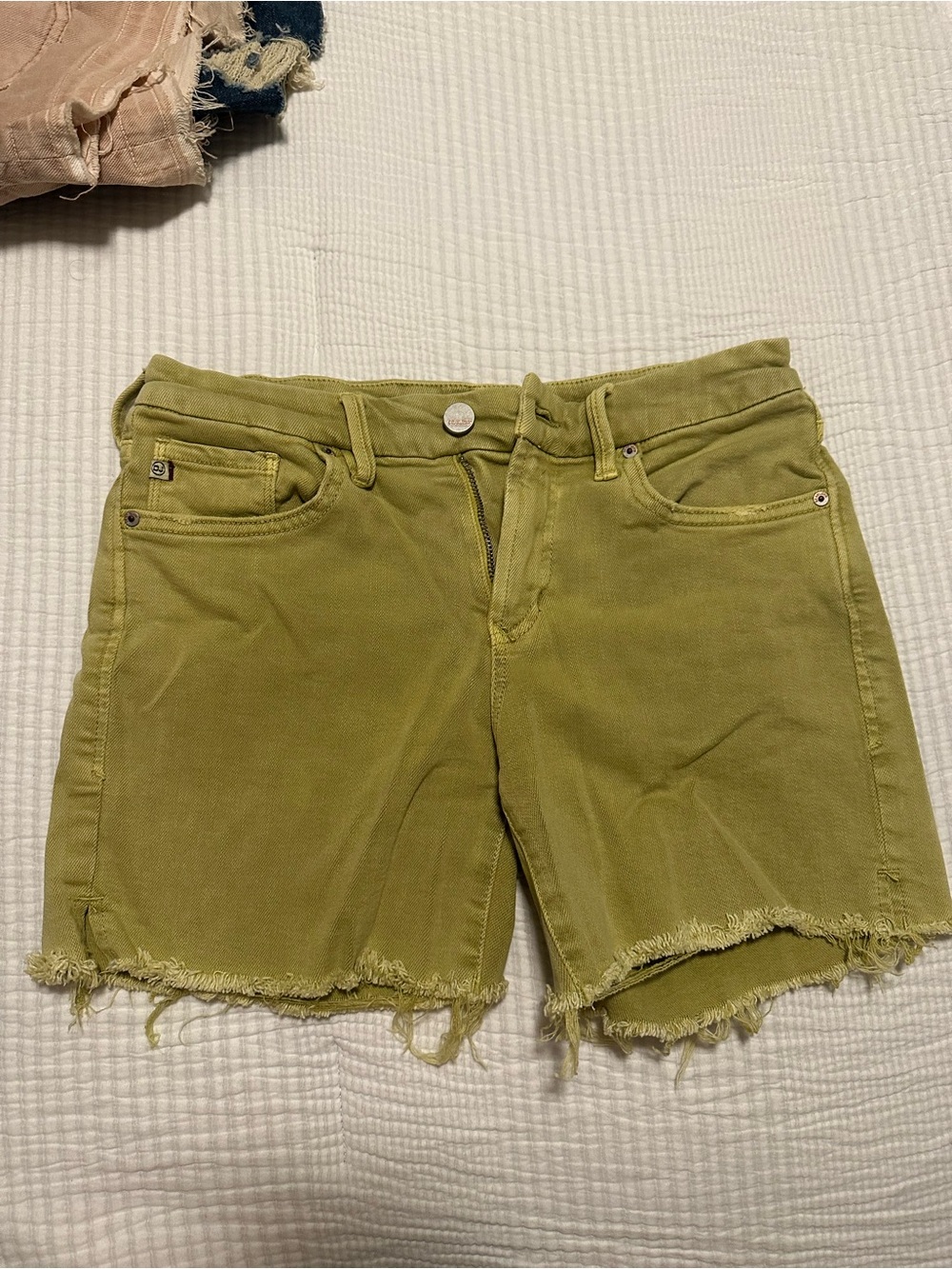 Dear John Olive Green Frayed Hem Denim Shorts